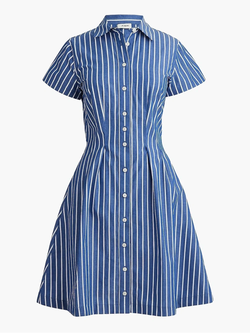 J. Crew Striped poplin pleated shirt-dress
